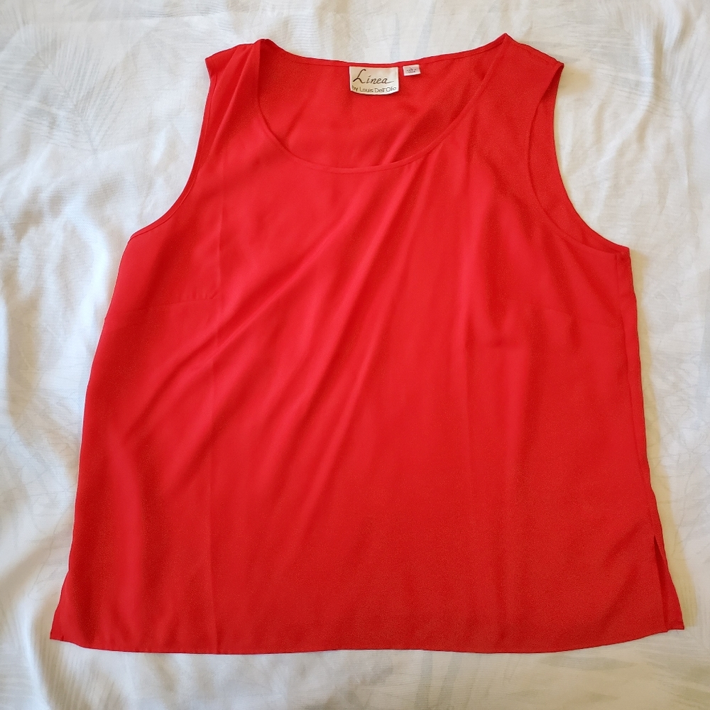 Linea by Louis Dell'Olio Red Sheer Sleeveless Blouse, L